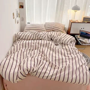 Korean Style Minimalist INS Style Solid 4 Piece Plant Cashmere Quality All Season Comforter Set Modern Brushed Bed Linen