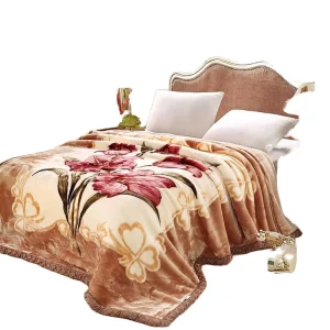 Korean Style Mink Blanket 59x79in (220x240cm) Silky Soft Warm Reversible 2 Ply Raschel Throw 4.4lb