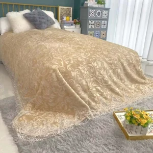 Korean Style Premium Quality 1 Ply Solid Embossed Lace Decoration Edge Raschel Blanket