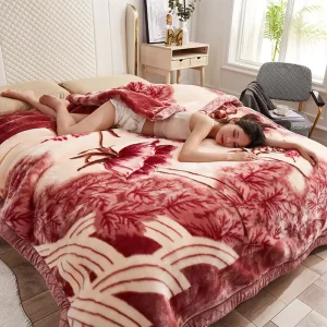 Korean Style Winter Flower Blankets Embossed Bed Blanket for Winter Autumn Eco friendly Double Layers Thicken Raschel Blanket