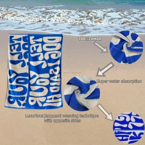 LH 100% Cotton Jacquard Towels Thick GSM Woven No-cut Velvet Loops for Soft Strong Absorbency for Home Beach Use