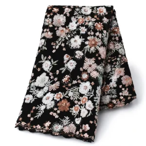 LH Comfortable Soft Warm Flower Design Korean Velvet Sequins Embroidered Lace Fabric for Dress