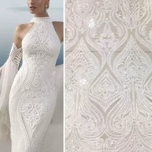 LH High Quality 100% Polyester Embroidery Mesh Lace Fabric French Sequin Embroidery for Party Wedding Home Textile T Shirts