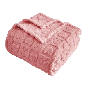 LOVE Heart Solid 280GSM Jacquard Sherpa Blanket Super Soft and Warm Nap Throw for Winter Pink for Bedding and Sofa Gift