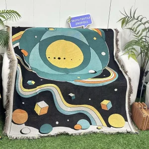 LOW MOQ Custom Home Decor Interplanetary Pattern Tapestry Woven Blanket Other Sofa Throw Blanket