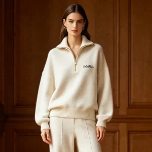 LTD H1062 Women Sweatshirt Funnel Neck Zip Pullover Custom Chest Logo Gold Zipper Ribbed Cuff Sweatshirt Manufacturer