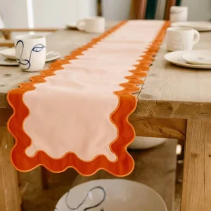 LY Table Runner With Colorful Edges Table Runner Napkin Luxury Plain Color Decor Wavy Wedding Runner Housewarming Gift