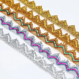 La003 Gold & Silver Base Colorful Triangle Sequin Lace Dance Costume 4cm Trimming Accessories Factory Supply Woven Ribbons