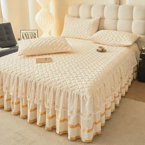 Lace Bed Sheet Skirt Set Floral Printed Bed Cover Single Queen King Size Bedspread + 2 Pcs of Pillowcase Bedsheets