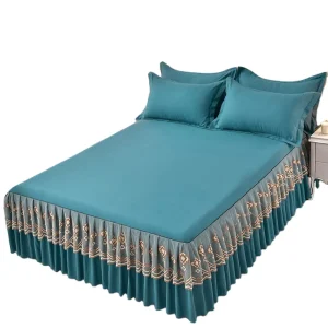 Lace Bed Skirt Bed Cover Ruffled Solid Color Single-layer Sanded Modern Three-piece Set