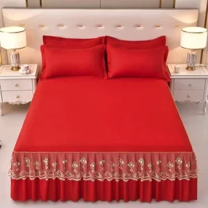 Lace Bed Skirt Ruffled Solid Color Single Layer Brushed Princess Style Three-piece Set