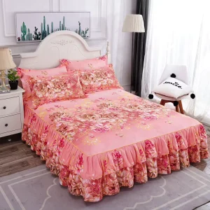 Lace Bed Skirt Set Floral Printed Fitted Bed Sheets Double Layer Bed Skirt Bedsheets Sets