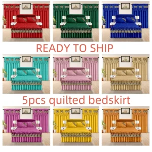 Lace Bedskirt with Curtain Pillow Case 5 Piece