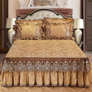 Lace Crystal Velvet Bed Skirt Bed Cover Bedspread Bedding Set