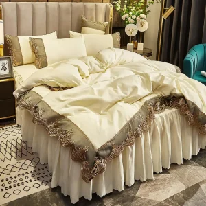 Lace Edge Bed Skirt king Size Duvet Cover Set European Style Queen Size 4 Piece Bedding Sheet Set