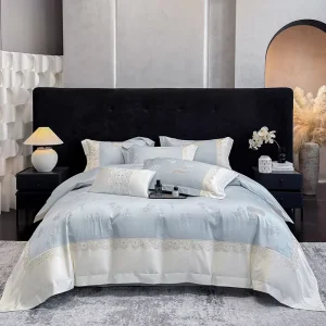 Lace Edge Embroidered Princess Style 100% Cotton Durable Breathable 4-Piece Queen Size Bedding Set for Home Use