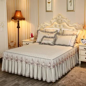 Lace Embroidery Korean Bed Skirt Set Queen Bedspread Bed Cover Cotton Bedding Set for Home and Hotel