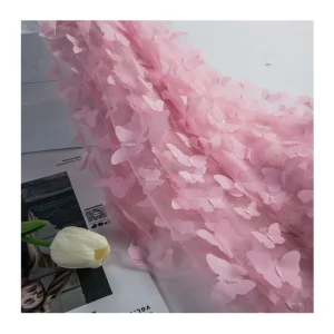 Lace Embroidery Tulle 3D Butterfly Flower Mesh Fabric Fashion Wedding Dress Fabric Girls Home Textile Accessories