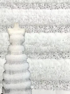 Lace Fabric White Colorful Sequin Beaded Luxury Embroidery Sequin Bead Wedding Dress Materials