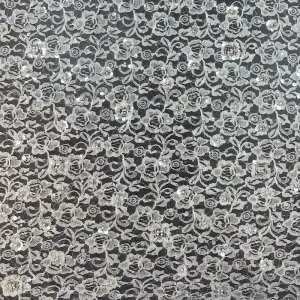 Lace Mesh Base Embroidery Fabric with Beaded Tube Sparkling Spangle Lace Fabric for Garment and Dress