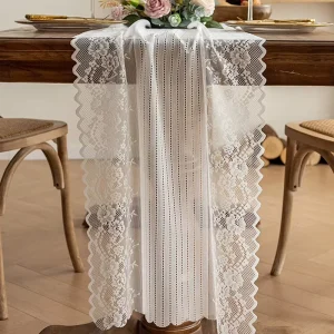 Lace Party Table Runner Wedding Decoration Christmas Decor Elegant Lace Chiffon Table Runner Reusable Polyester Table Runners