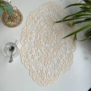 Lace Placemat Embroidered Oval Silk Place Mats Tea Cup Mat Table Place Mats French Crochet Doilies Coasters for Home Wedding
