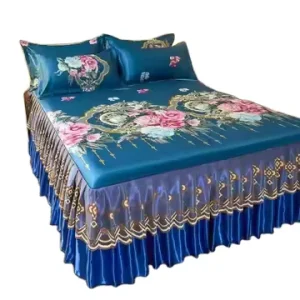 Lace Ruffled Bed Sheet with Printed Cartoon Skirt Beauty Salon Compatible Bedspread