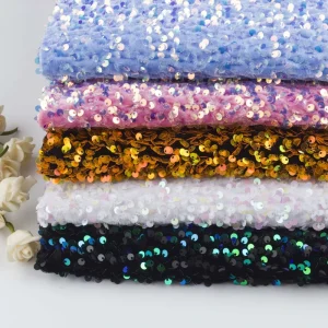 Lace Sequin Velvet Fabric Glitter Mesh Embroidery Fabric Fancy Yarn Fabric for Evening Dress Making