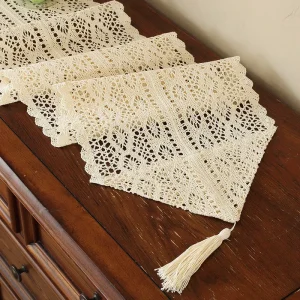 Lace Woven Table Runner Custom Size Polyester Cotton Durable Eco Friendly Elegant Wedding Parties Kitchen Hotel Deco