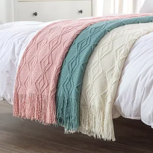 Langsheng Custom Acrylic Knitted Throw Blanket Non Toxic Anti Pilling Geometric Pattern European American Style Four Seasons Use
