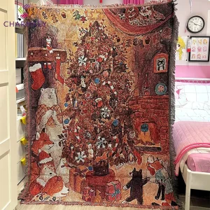 Large Knitted Cartoon Throw Blanket Decorative Sofa Cover Tapestry Rug Couch Cover Home Decor