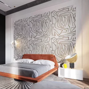 Large Scale Abstract Wall Mural Black and White Line Art Feature Wall Decor for Commercial Space Eco Friendly Material