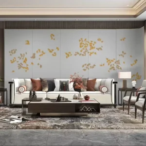 Large Scale Botanical Beige Ginkgo Leaf Wallpaper Mural for Commercial Space Wall Decoration Eco Friendly Material