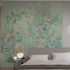 Large-Scale Kids Wallpaper Mural Green Forest Animal Wall Decor for Bedroom & Commercial Use Non-Toxic Paper Material