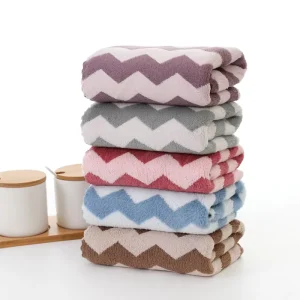 Large Stripes Coral Fleece Quick Dry Bath Towel Sets Premium Comfortable Multipurpose Towel