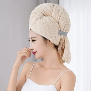 Large Thickened Pineapple Plaid Hair Drying Wrap With Elastic Band Hair Towel for Women Sleeping Long Wet Hair Anti