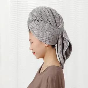 Large Thickened Pineapple Plaid Hair Drying Wrap With Elastic Band Hair Towel for Women Sleeping Long Wet Hair Anti