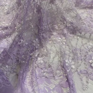 Laser Cut Floral Lace Fabric with Bubble Beaded Water Wave Embroidery Mesh Tulle for Wedding Gown & Evening Dress