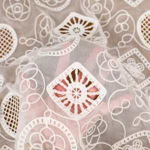 Laser Cut Hollow Small Floral Chain Stitch Embroidery Mesh Fabric Milk Silk Sheer Tulle Lace for Evening Gown