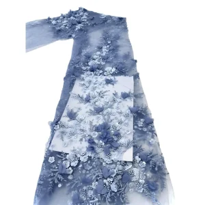 Latest Pearl 3D Stereoscopic Flower Glitter Fabric Dress French High End Fabric