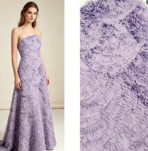 Lavender 3D Feather Ruffle Tulle Fabric Hand Cut Fringe Mesh Lace For Evening Dress Bridal Gown Party Couture Fabric