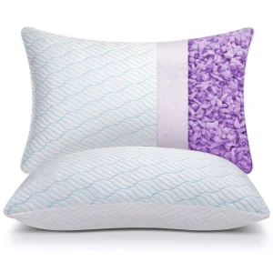 Lavender Cooling Shredded Memory Foam Pillows for Sleeping Bed Pillow Queen Size with Zipper Adjustable Firmness Luxury Hotel Pi