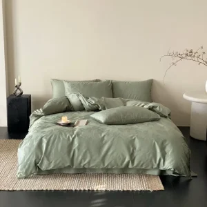 Leaf Veins Pea Green Satin Textured Jacquard 4-Piece Set Pure Cotton Customizable Factory Price Bedding Set