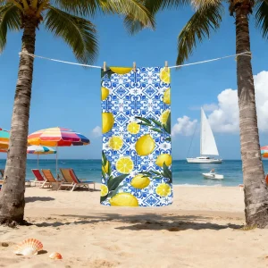 Lemon Blue Retro Large Sized Beach Towel Soft and Comfortable Beach Towels Lightweight and Easy to carry Towels