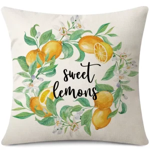 Lemon Decorative Cushion Cover 18×18 Soft Polyester Yellow Fruit Throw Pillow Case Square Accent Pillowcase for Bed