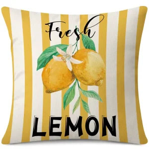 Lemon Decorative Throw Pillow Cover Yellow Fruit Print Cushion Case Soft Polyester Accent Pillowcase for Living Room