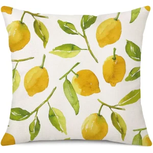 Lemon Throw Pillow Cover 18×18 Soft Polyester Fruit Cushion Case Yellow Farmhouse Decorative Pillowcase for Sofa