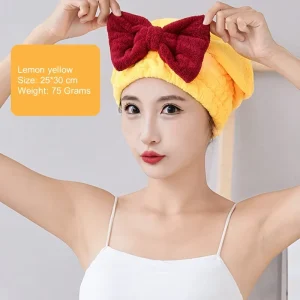 Lemon Yellow Super Absorbent Quick Drying Shower Cap Women Coral Fleece Dry Hair Towel