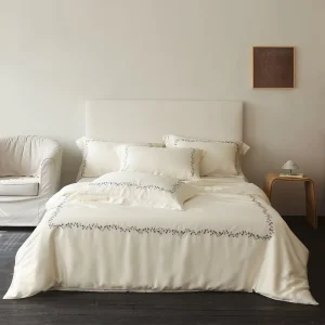 Lenzing Ten cel Bedding Set Quiet Luxury Embroidery 100% Lyocell Silky Soft Breathable Duvet Cover Set 4 Pieces