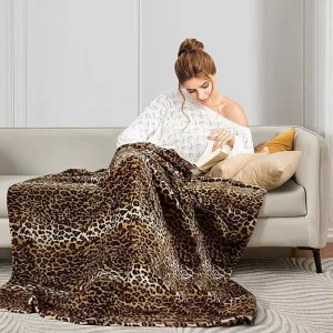 Leopard Print Blanket Fleece Throw Blanket Soft Cozy Fluffy Plush Blanket 50 by 60inch for Bed Sofa Travel and Camping